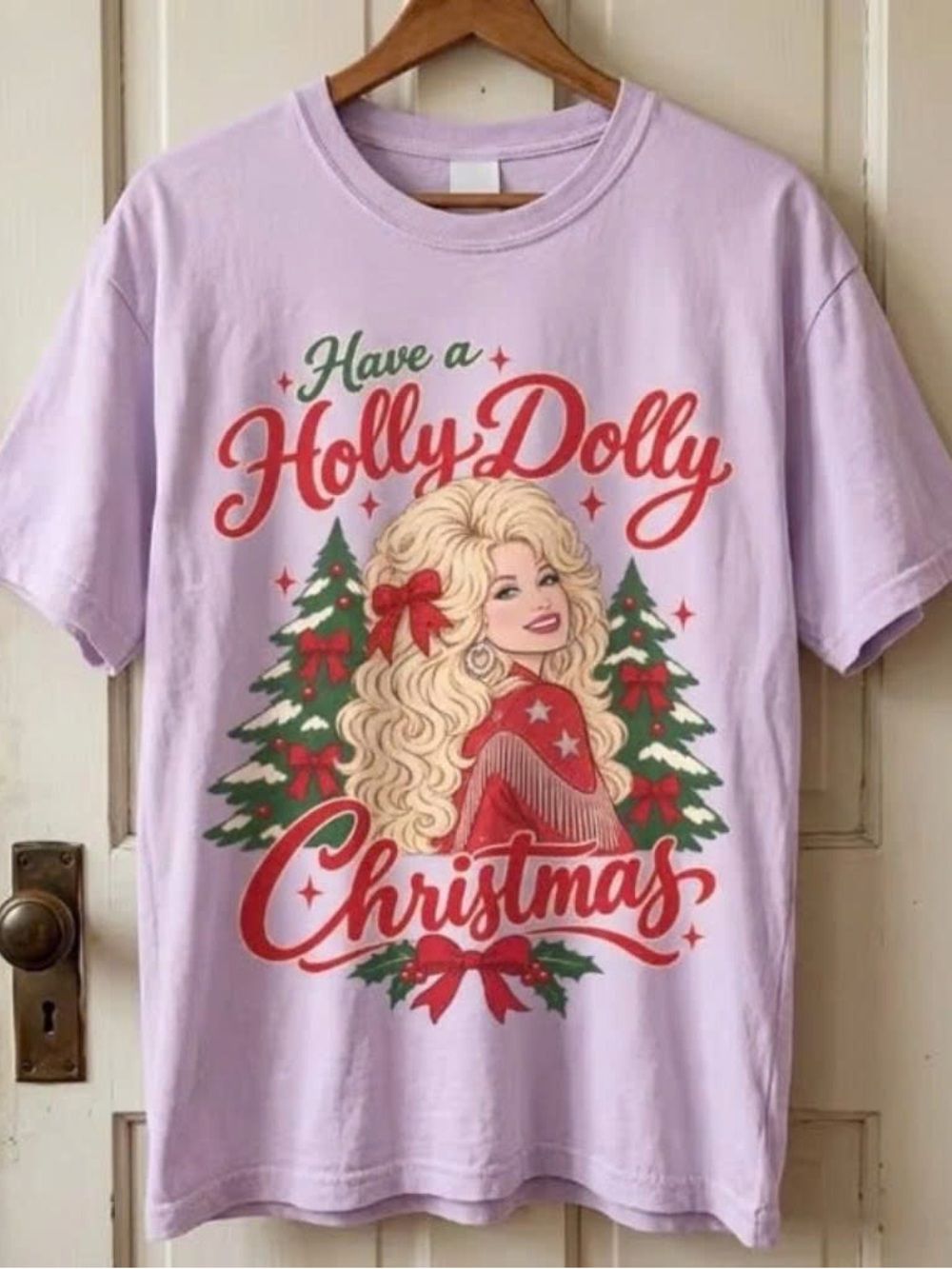 Vintage Have a Holly Dolly Christmas Graphic Tee - Lavender